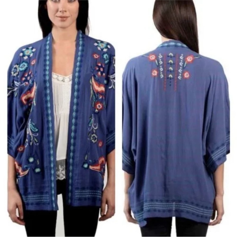 Curations‎ Embroidered Blue Kimono Cardigan XS/S